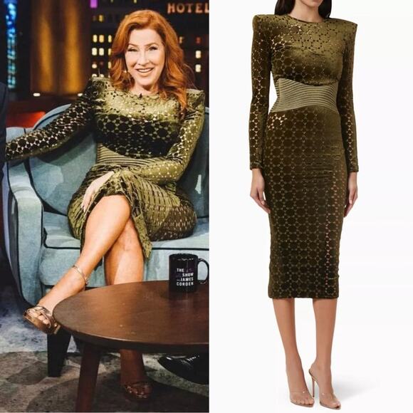 Zhivago Salvation Velvet Laser Cut Midi Dress Green Size US Size 4 - Picture 2 of 11